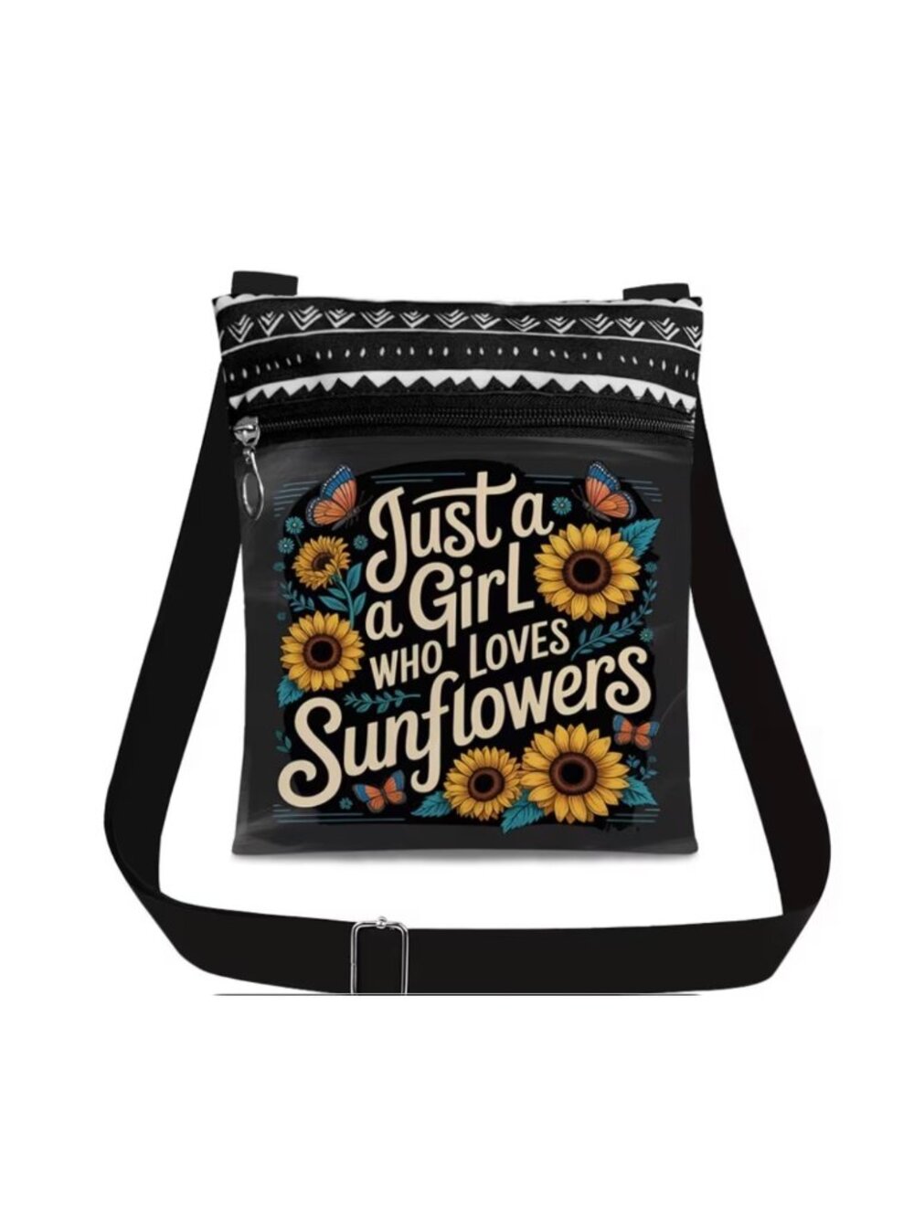 Sunflower Crossbody Bag Adjustable Strap - "Just A Girl Who Loves Sunflowers"